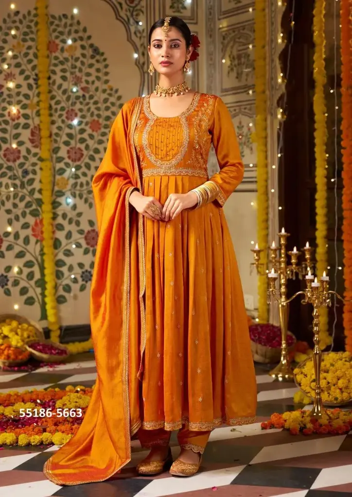 Golden Rust Hues Anarkali - Festive Indian Suit (XL)