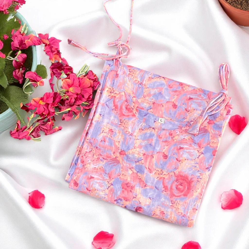 Lavender Floral Sleeveless Cotton Kurti