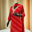 Red Bandhani Festive Kurta Set with Dupatta