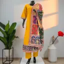 Mustard Yellow A-Line Kurta with Embroidered Karachi Dupatta