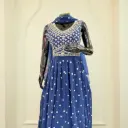 Navy Blue Chiffon Gown with Silver Embroidery