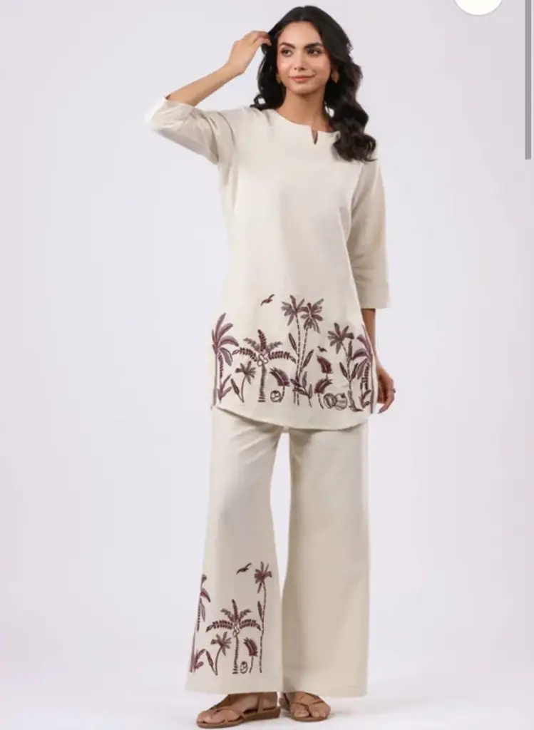 Palm Paradise Embroidered Cotton Coord Set
