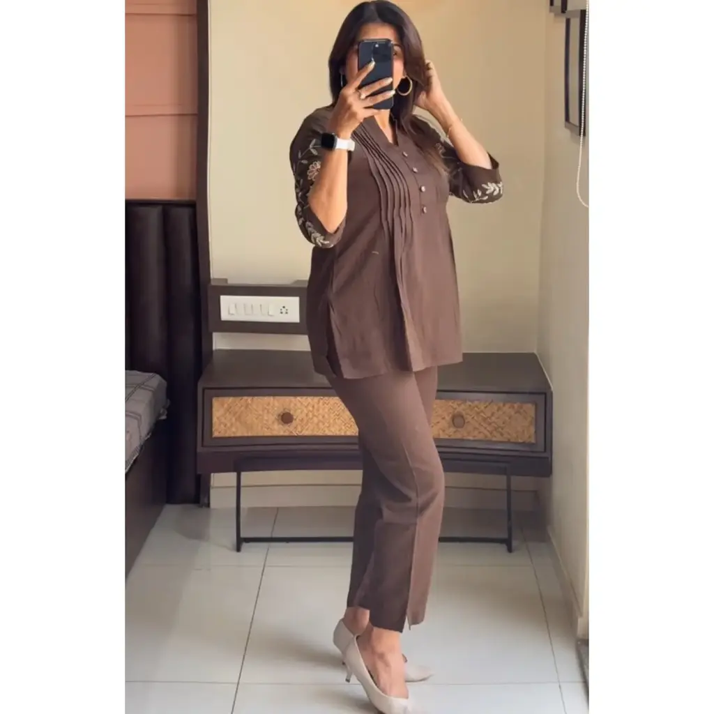 Hand-Embroidered Pintex Cotton Kurta and Pant Set