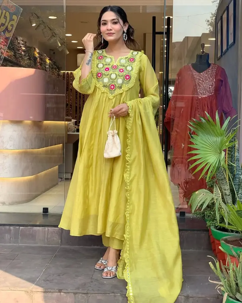 Embroidered Anarkali Suit with Lace Dupatta