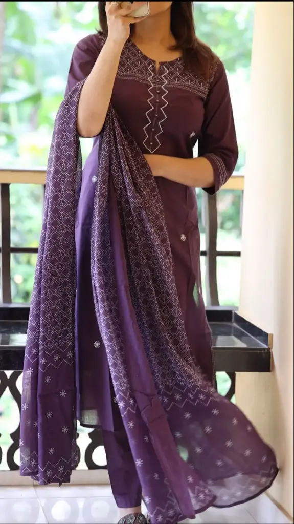 Deep Purple Embroidered Cotton Kurta Palazzo Set