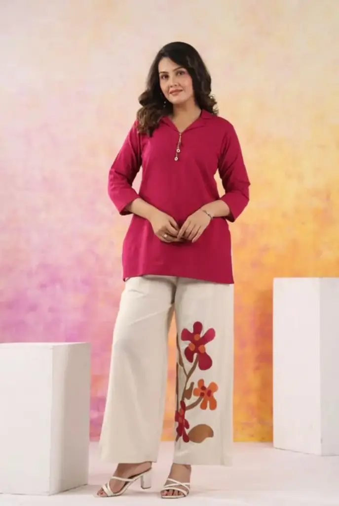 Crimson Floral Cotton Flex Kurti Palazzos Coord Set