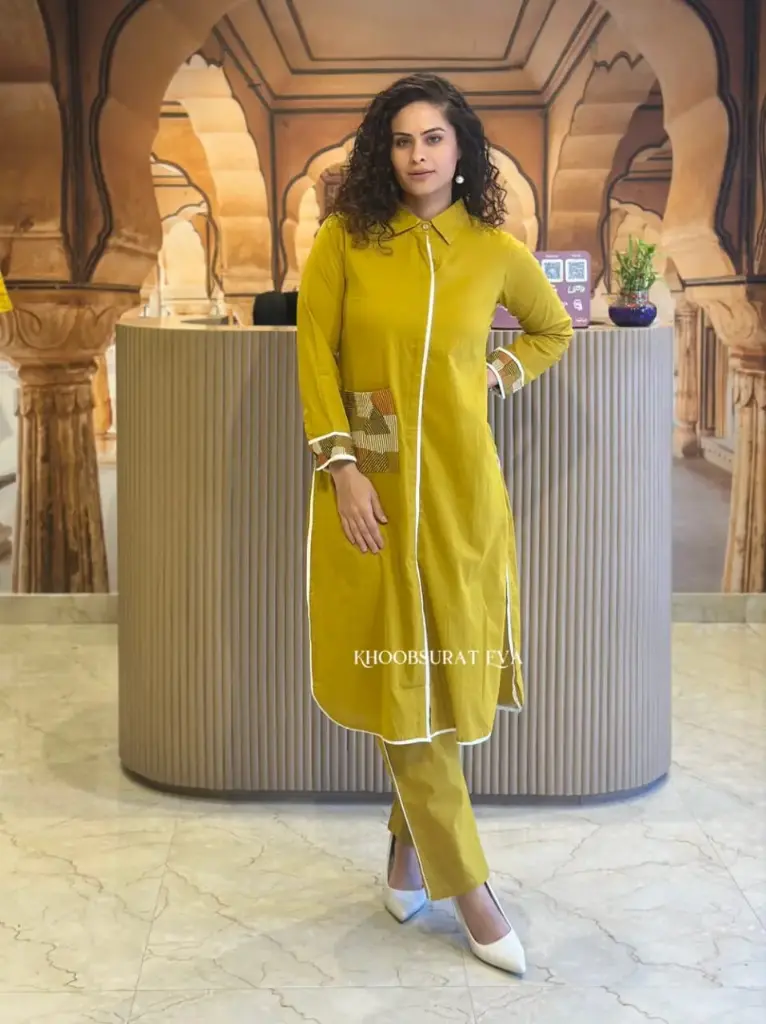 Beautiful Cotton Kurta Set with Geometric Patchwork