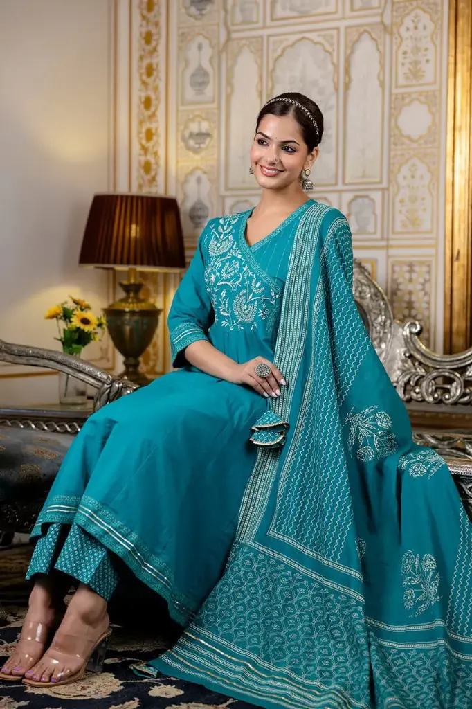 Elegant Anarkali Kurta Set with Embroidered Dupatta