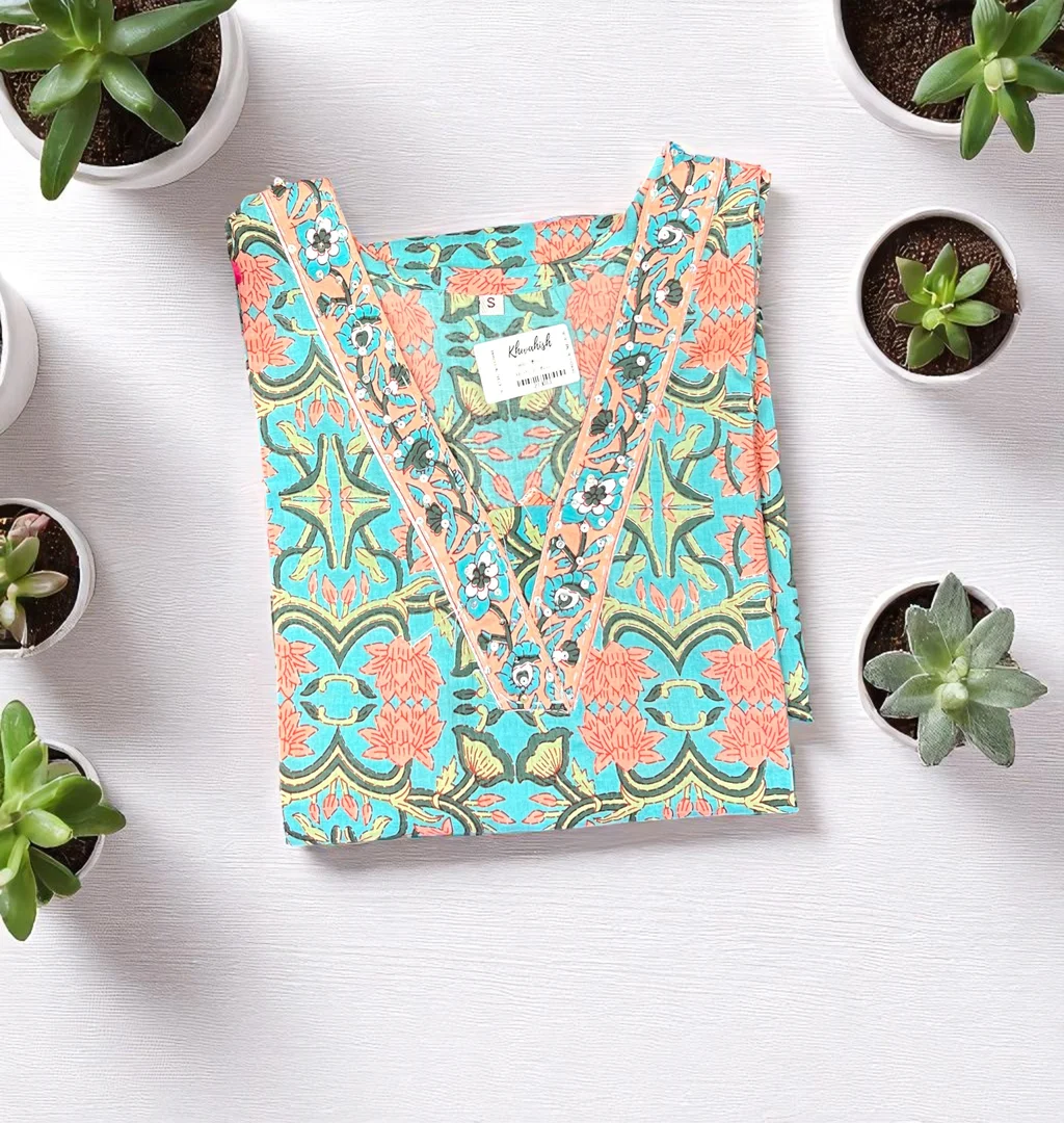 Printed Cotton Kurti with V-Neck Detailing