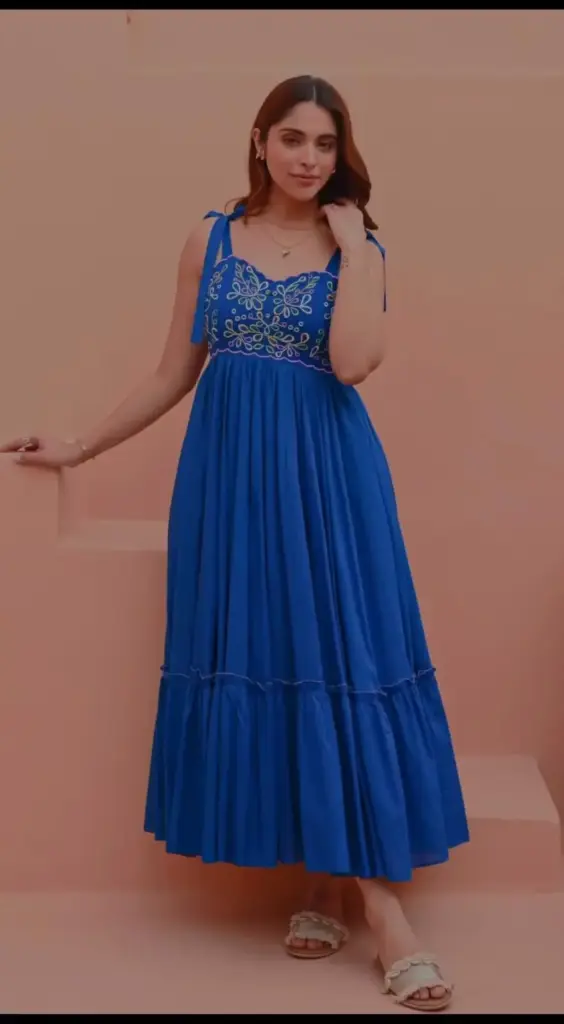 Middi Embroidered Cotton Maxi Dress - Royal Blue