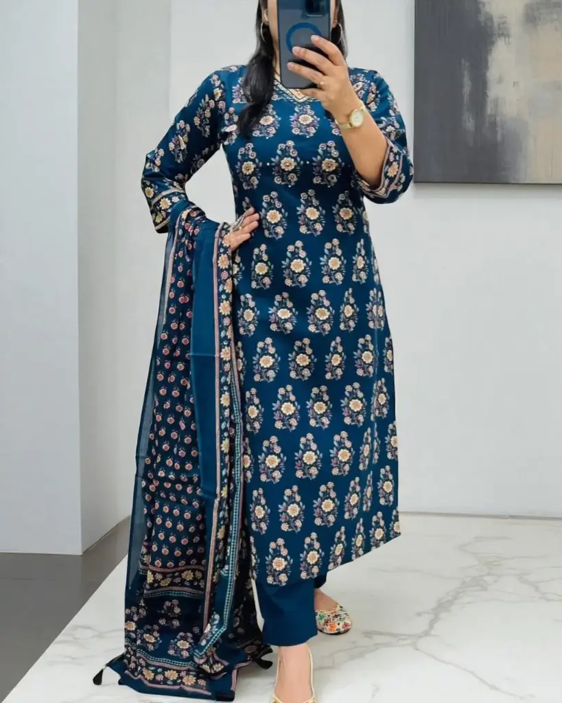 Floral Printed Cotton Kurta Set with Dupatta