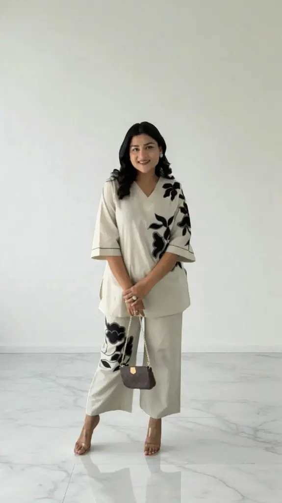 Off-White Embroidered Cotton Kurta Set
