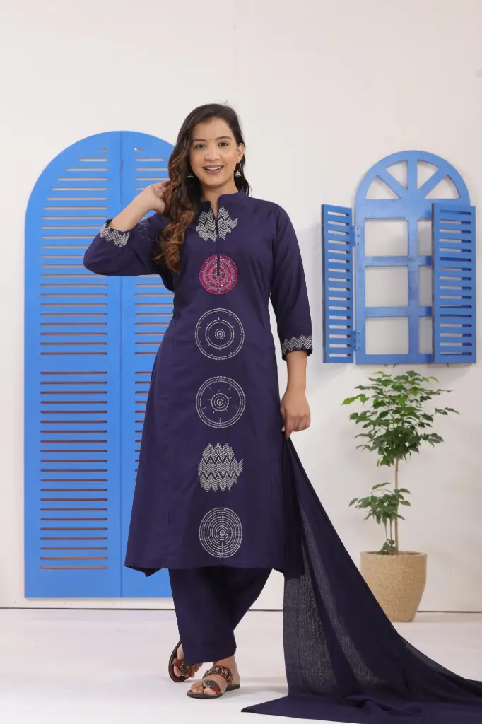 Trending Embroidered Cotton Kurta Set with Dupatta
