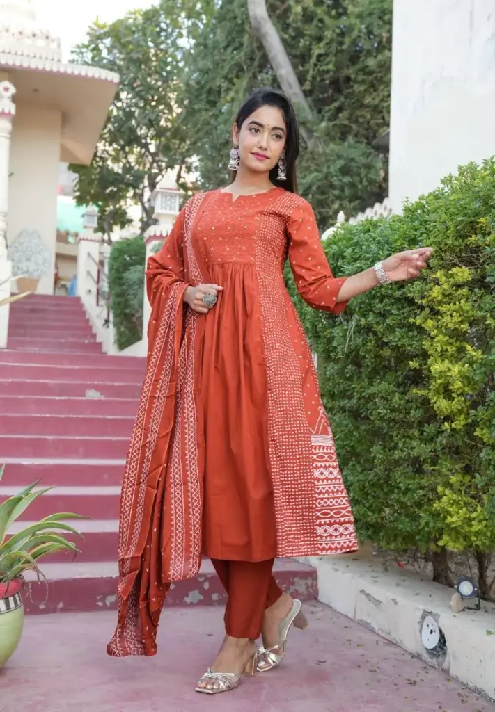 Rust Baisakhi Kurta Set with Embroidered Dupatta