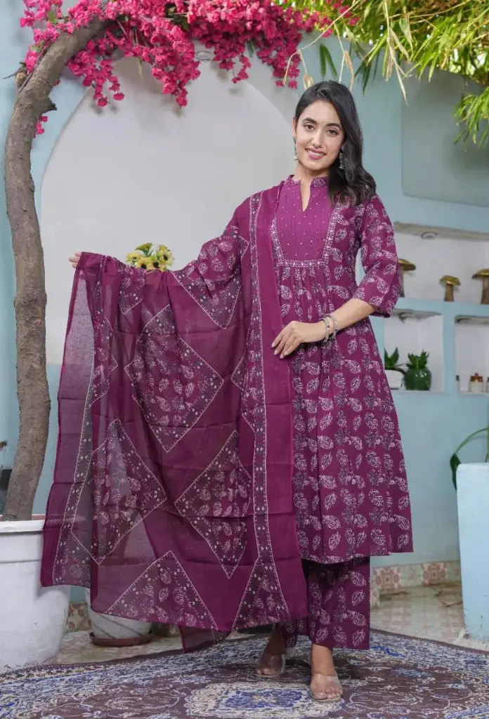 Angrakha Printed Cotton Kurta Set with Dupatta