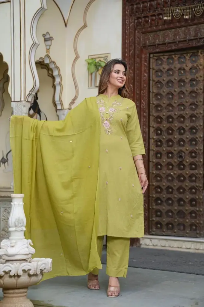 Embroidered Khadi Cotton Kurta Set