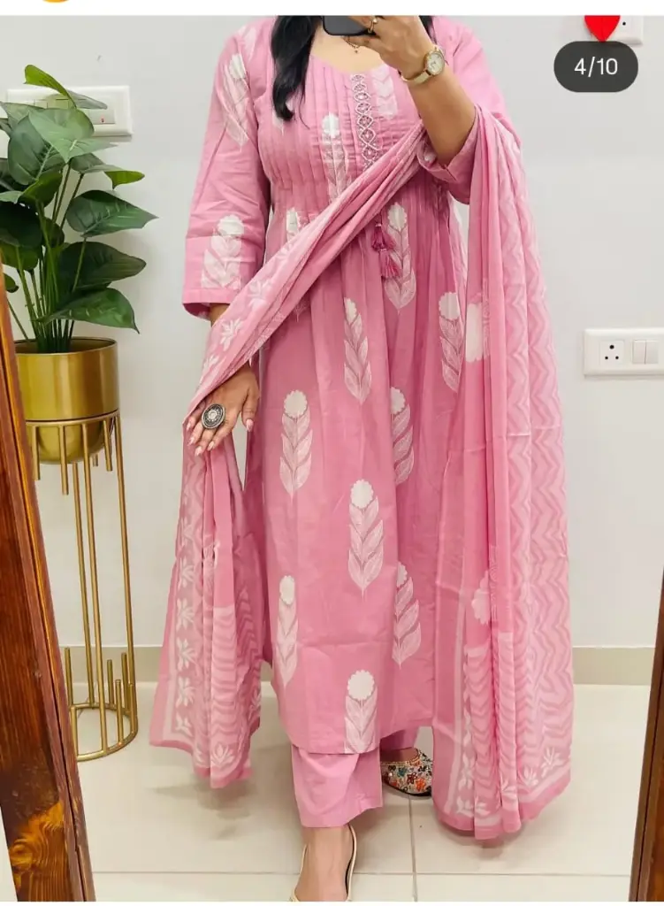 Hand-Embroidered Anarkali Kurta Set with Malmal Dupatta