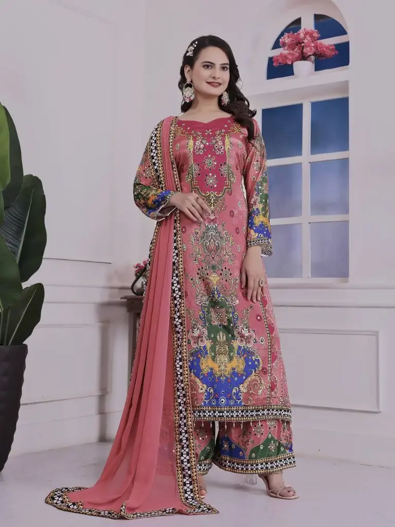 Fancy Digital Printed A-Line Kurta with Palazzo and Dupatta Set