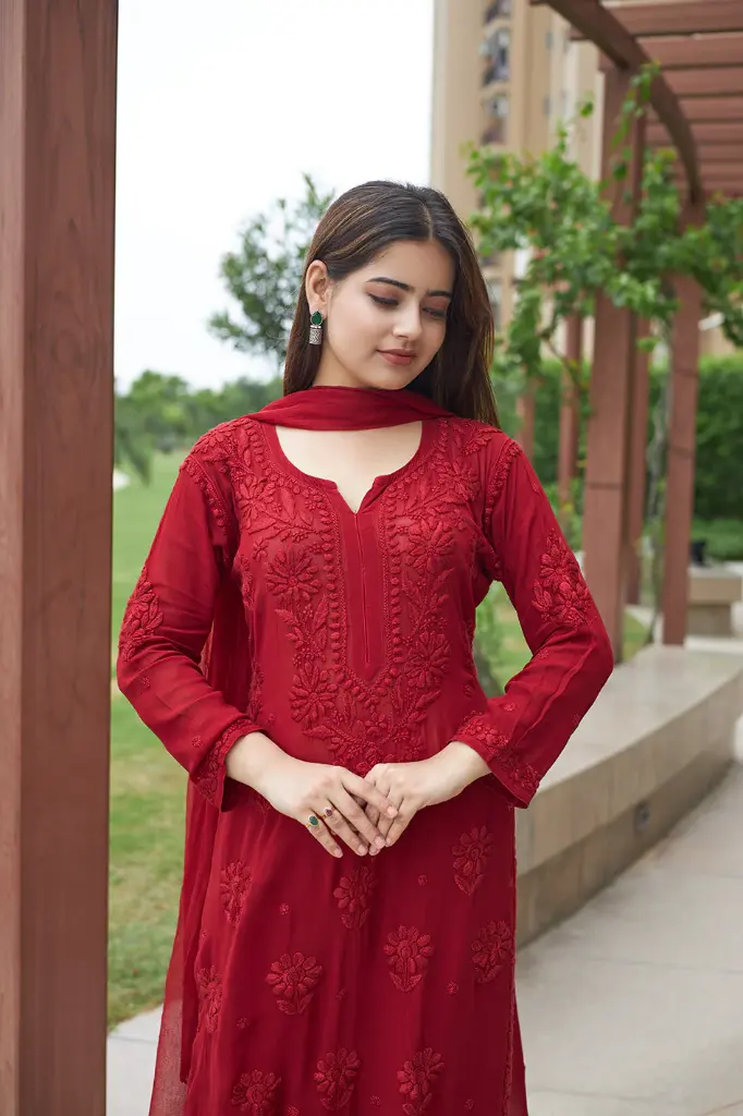 Designer Georgette Embroidered Kurta Set with Dupatta