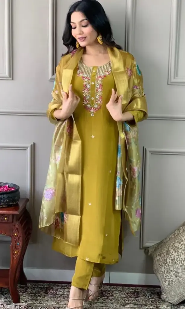 Embroidered Heavy Roman Silk Kurta Set with Jacquard Dupatta