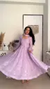 Lavender Foil-Print Anarkali Suit Set