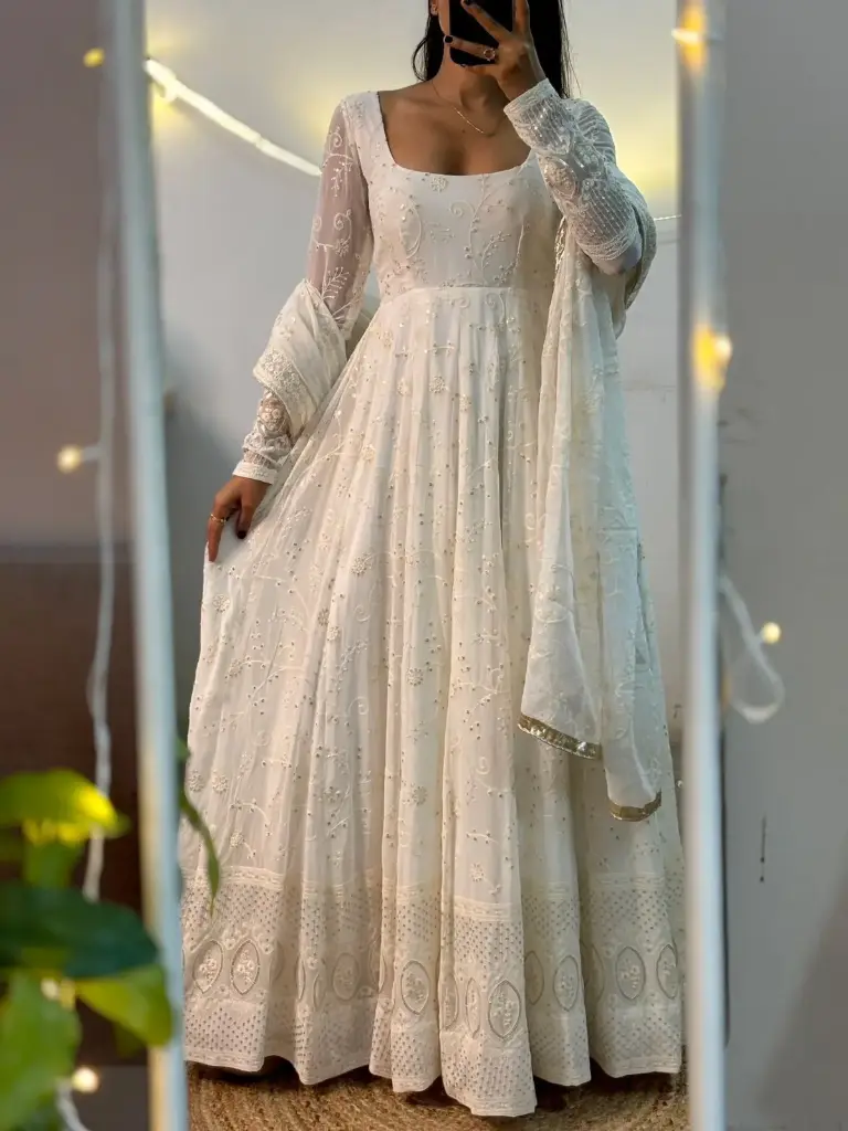 Off-White Embroidered Anarkali Suit with Sequence Work