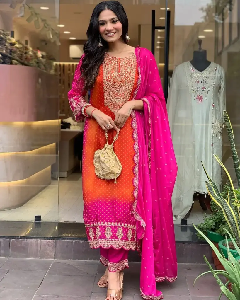 Sunset Hues Bandhani Print Kurta Set