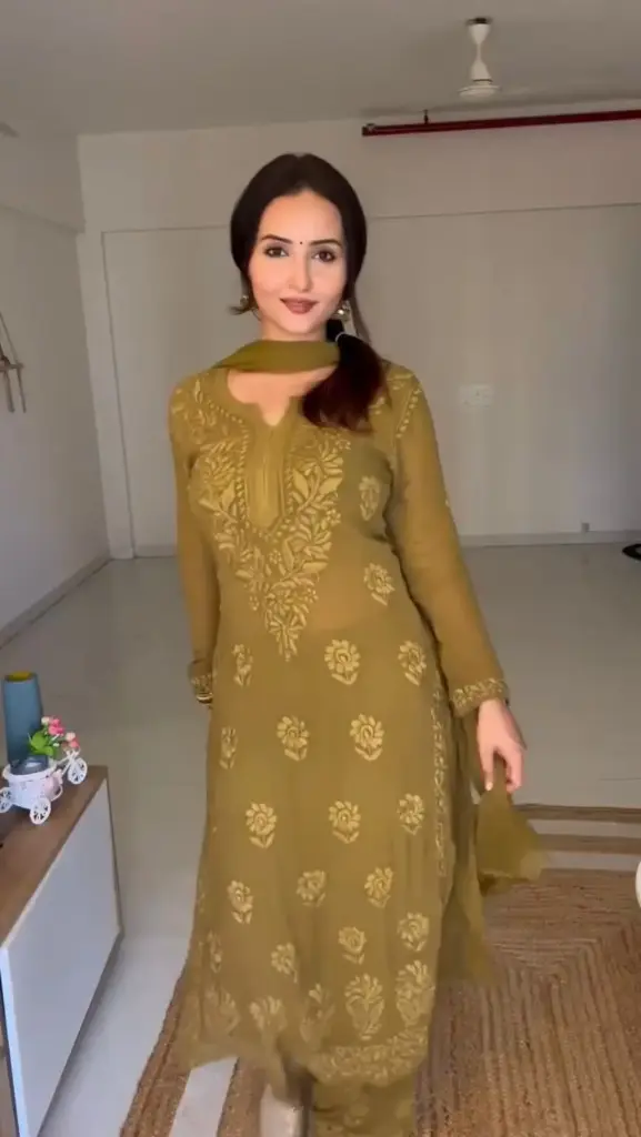 Mustard Yellow Chikankari Embroidered 3-Piece Suit Set