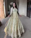 Cream Embroidered Peacock Anarkali With Dupatta