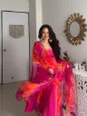 Pink and Orange Bandhani Print Anarkali set