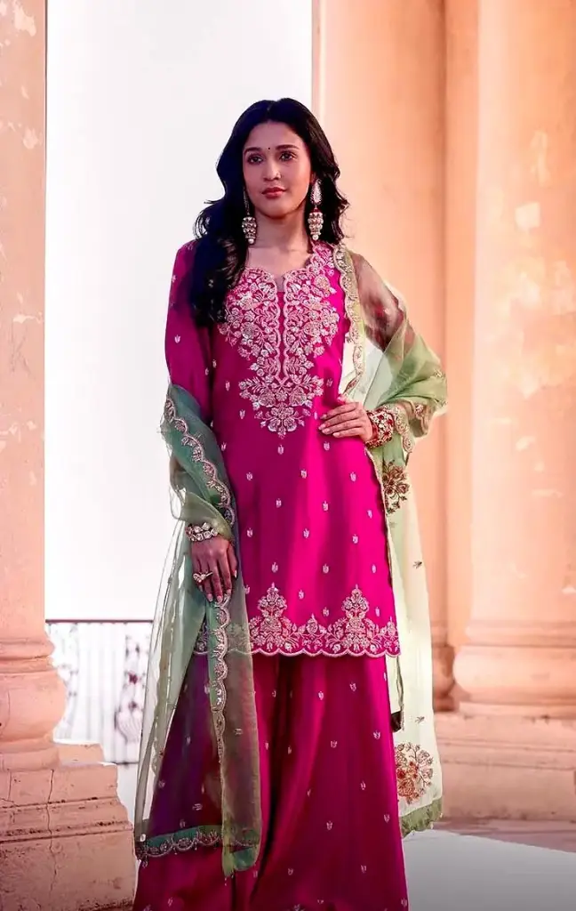 Magenta Embroidered Sharara Set