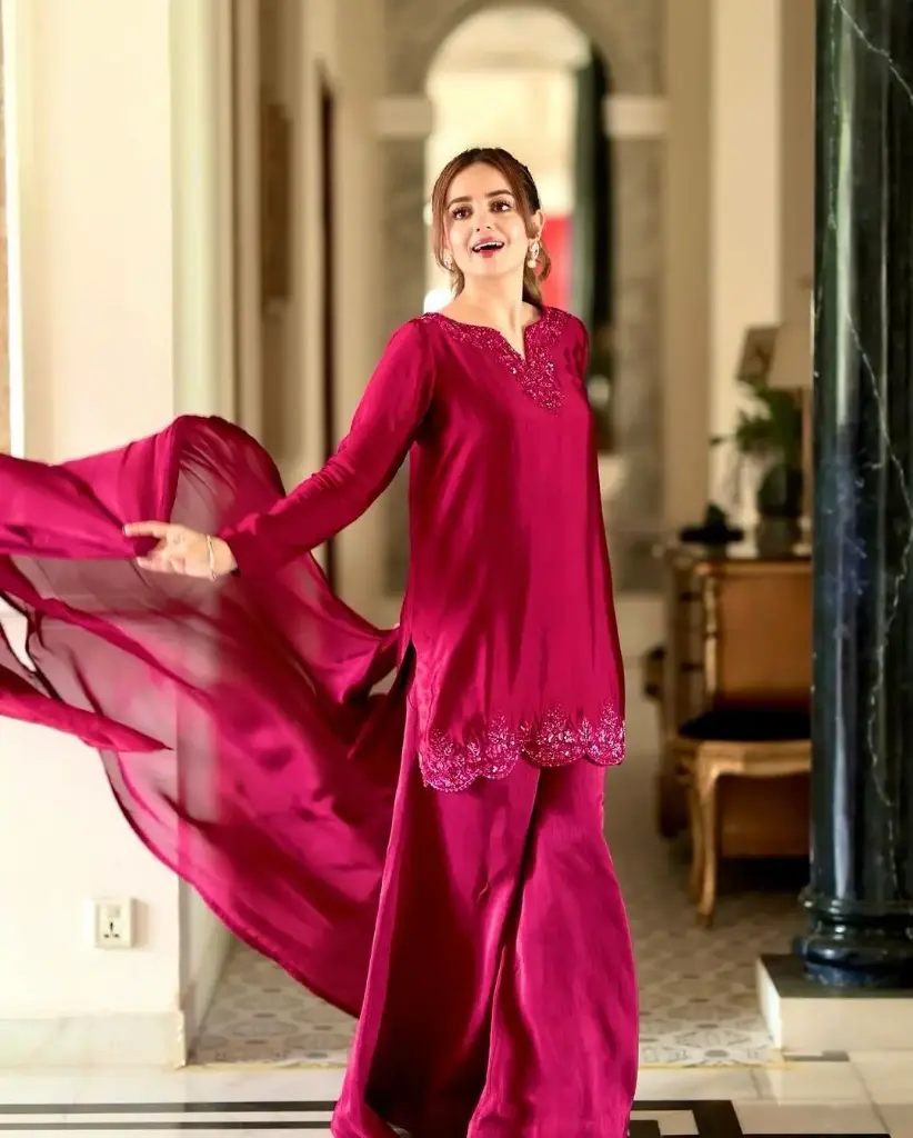 Crimson Farshi Salwar Kameez with Embroidered Detail
