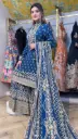Dotted Chinon Sharara Suit with Embroidered Detail in Navy Blue and Lavender Color