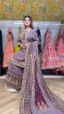 Dotted Chinon Sharara Suit with Embroidered Detail in Navy Blue and Lavender Color