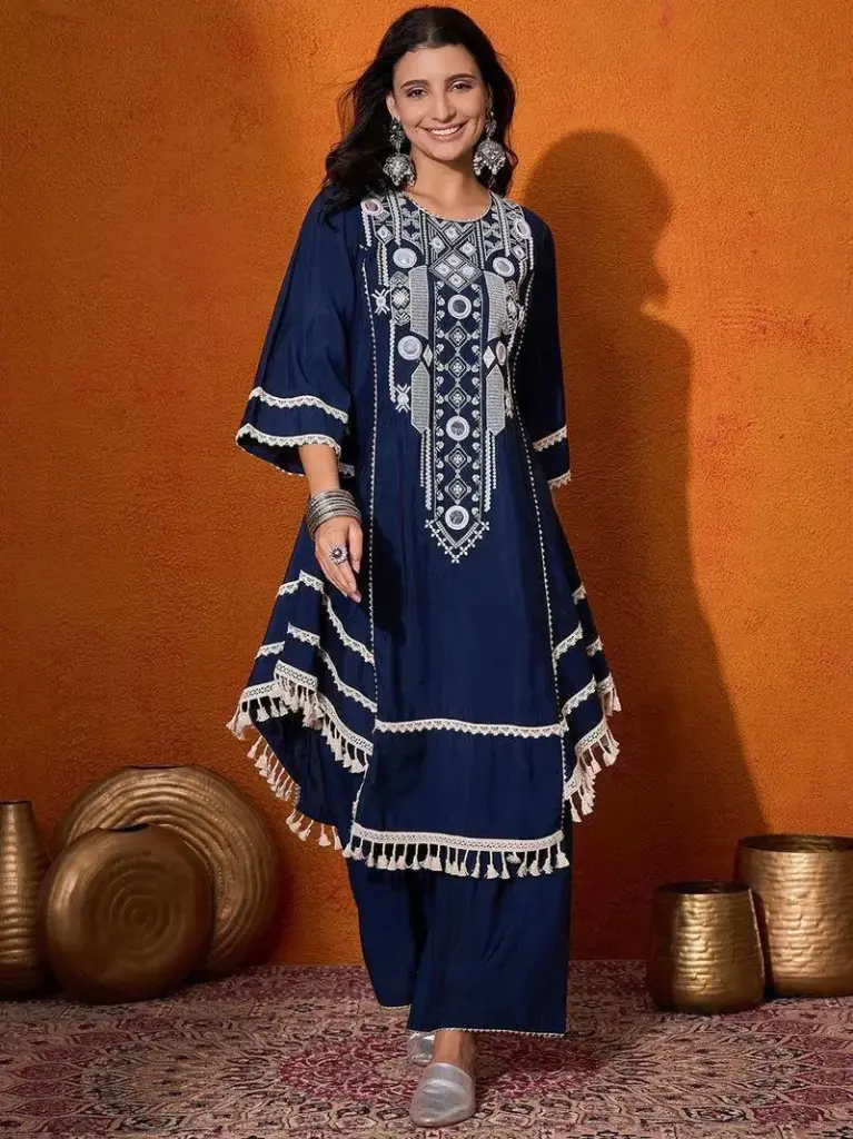 Geometric Embroidered Coord Set (Available in Navy Blue, Black and Pink Color)