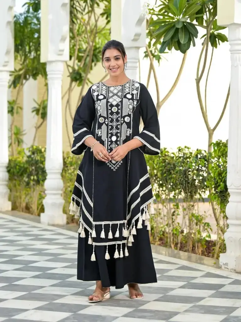 Geometric Embroidered Coord Set (Available in Navy Blue, Black and Pink Color)