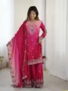 Embroidered Pink Chinon Silk Kurta Sharara Set with Dupatta