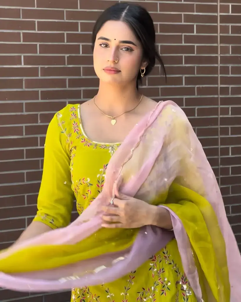 Lime Yellow Georgette Embroidered Sharara Suit with Dupatta - Designer Wear
