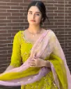 Lime Yellow Georgette Embroidered Sharara Suit with Dupatta - Designer Wear