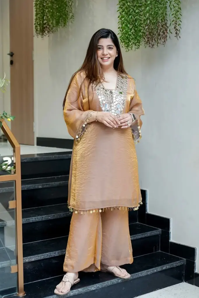 Beige Mirror Work Fendy Palazzo Set