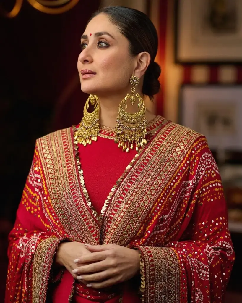 Red Embroidered Georgette Kurti Pant Set