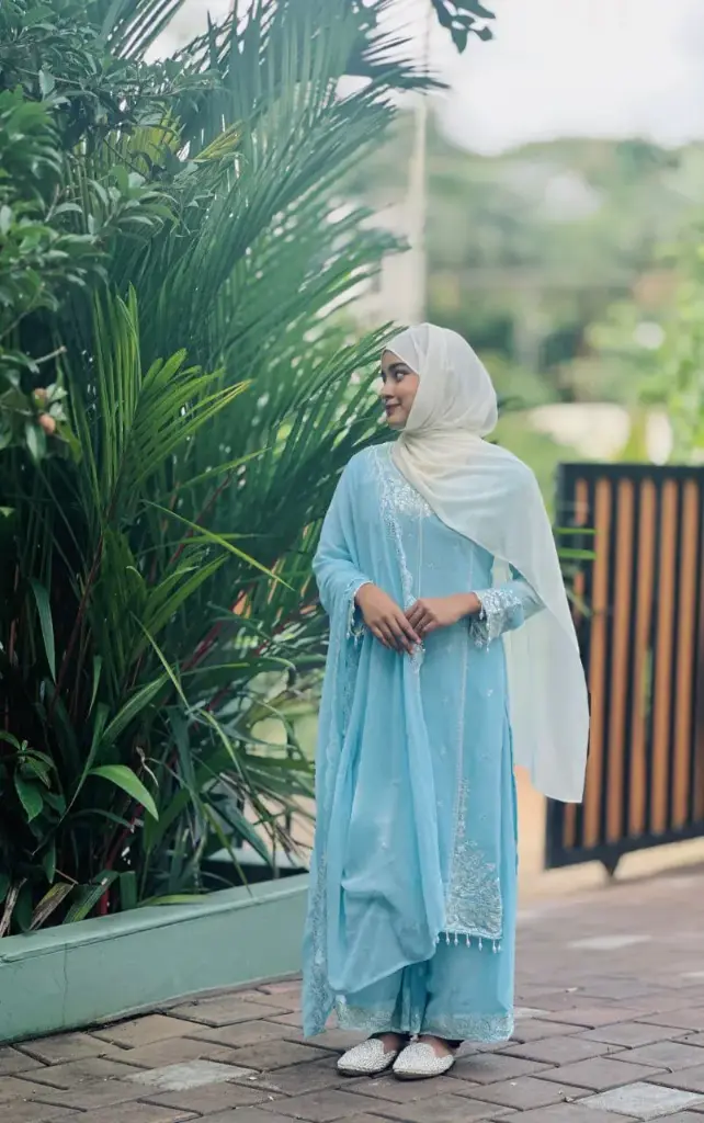 Sequin Embroidered Georgette Palazzo Set (Available in 5 Colors) (Blue, M)