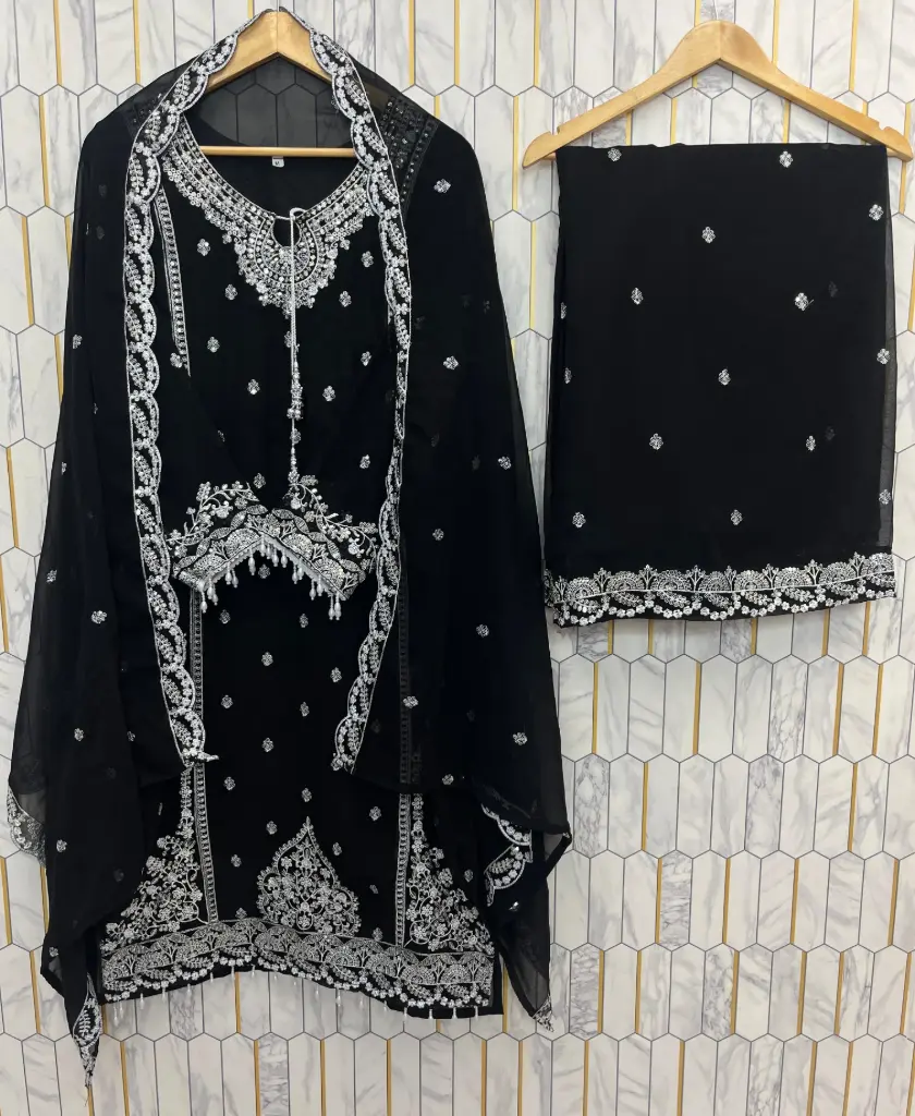 Sequin Embroidered Georgette Palazzo Set (Available in 5 Colors)