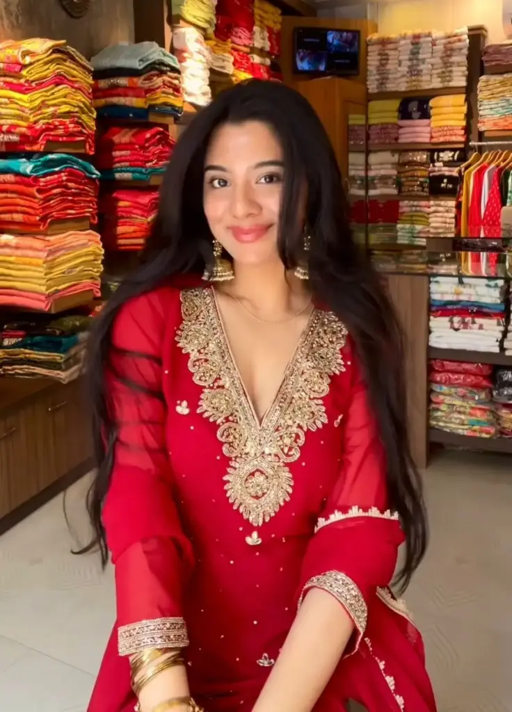 Red Beads Embroidered Georgette Palazzo Set