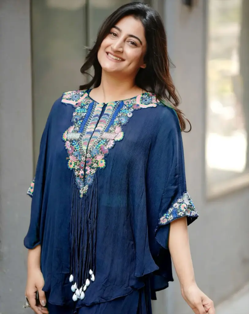 Sequin Embroidered Air Tex Chinon Indo-Western Set (Available in 6 Colors) (Blue)