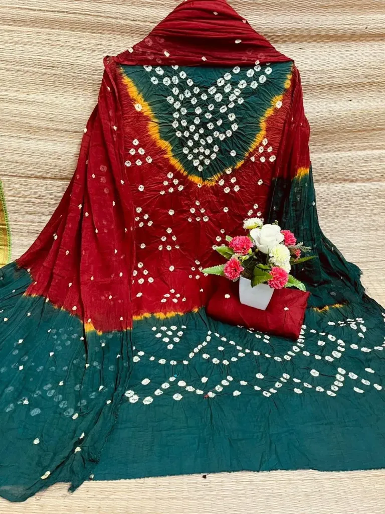 Hand Bandhani Cotton Unstitched Suit with Dupatta