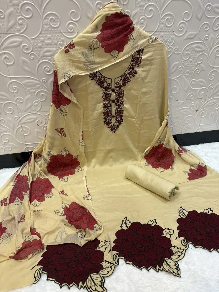 Rayon Embroidered Unstitched Suit with Chiffon Dupatta