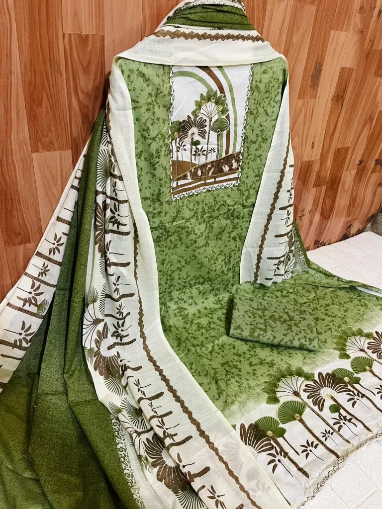 Pure Cotton Floral Neck Embroidery Unstitched Suit Set