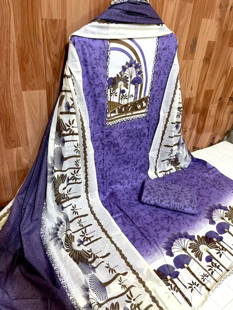 Pure Cotton Floral Neck Embroidery Unstitched Suit Set