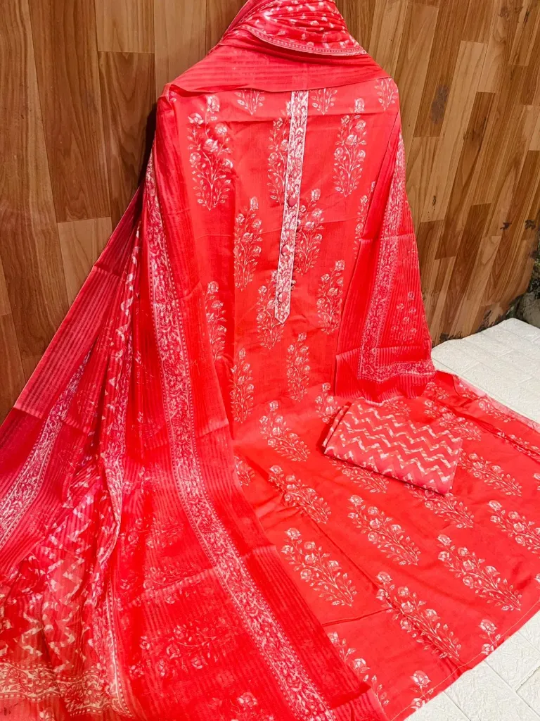 Cotton Floral Neck Embroidery Unstitched Suit Set